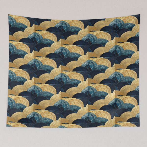Item preview, Circular Blue Gold Mosaic Wave Pattern Artwork  designed and sold by NivyasArtistry.