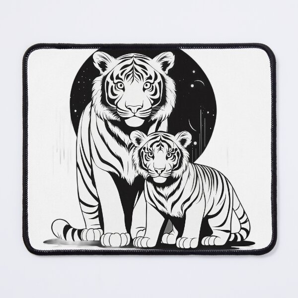 Item preview, Tiger Mother and Cub Illustration – Black and White Wildlife Family Art designed and sold by Artisan Finds Online.
