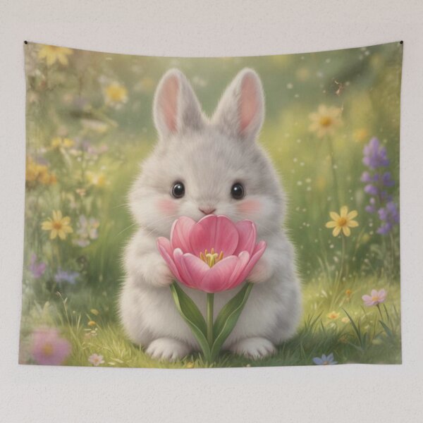 Item preview, Adorable Fluffy Rabbit Holding Spring Flower — Cozy Nature Aesthetic designed and sold by lovelistivkaa.