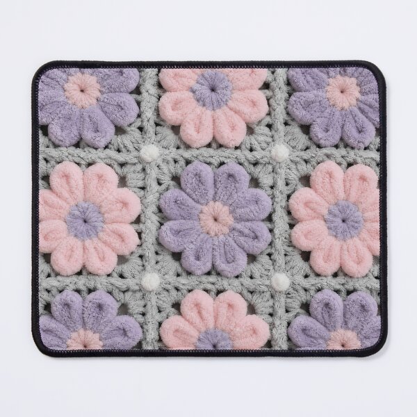Item preview, Fuzzy Chenille Crochet Pink Lilac Flower Square designed and sold by LuisWorks.