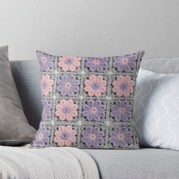 Item preview, Fuzzy Chenille Crochet Pink Lilac Flower Square designed and sold by LuisWorks.