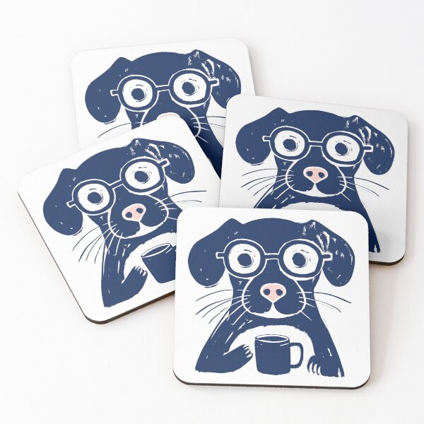 Item preview, Dog with Glasses Drinking Coffee Print designed and sold by daldadesign.