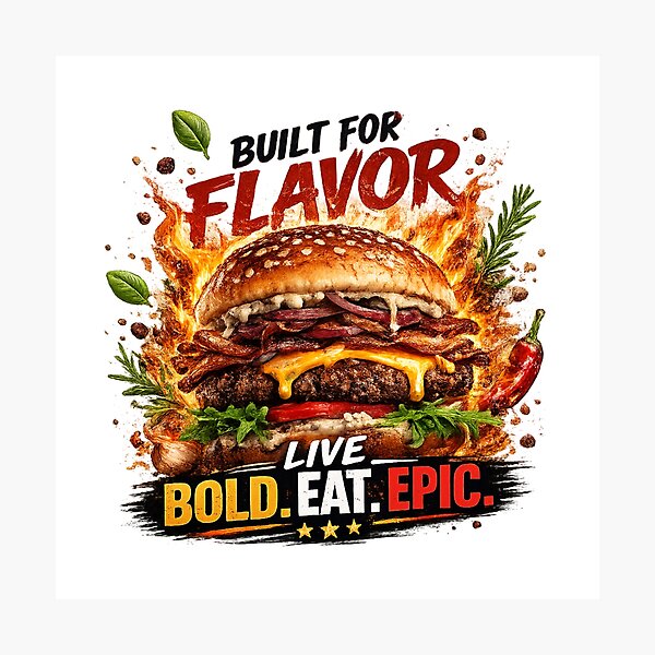 Item preview, Built For Flavor: Gourmet Herbs Fire Cheeseburger Live Bold Eat Epic designed and sold by irfanshikh.