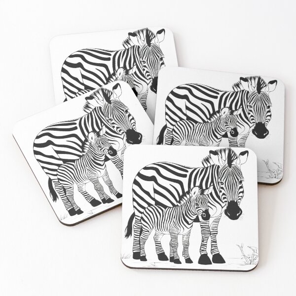 Item preview, Zebra Mother and Foal Illustration – Black and White Wildlife Family Art designed and sold by Artisan Finds Online.
