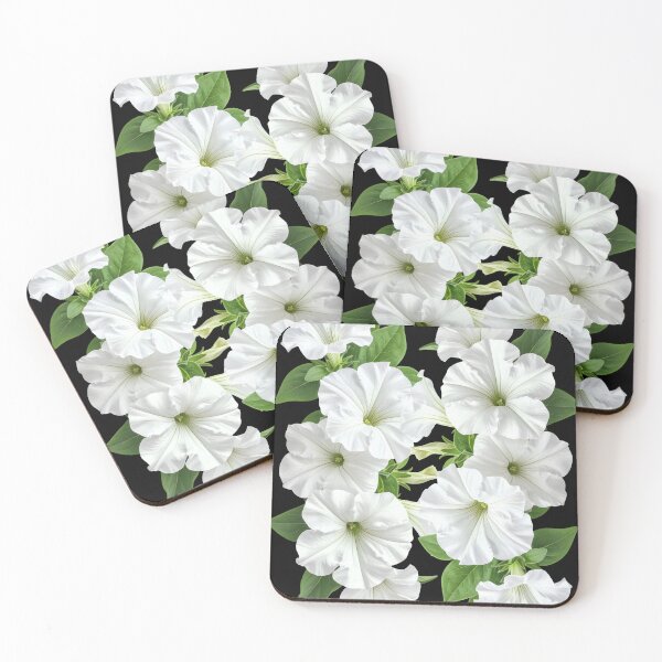 Item preview, Elegant White Petunias on Black – High Contrast Minimalist Floral Pattern designed and sold by ​Jyoti Digital Artist.