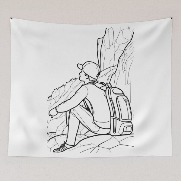 Item preview, Illustration - Contemplative Hiker, Rocky and Steep Landscape designed and sold by Reverso-Design.