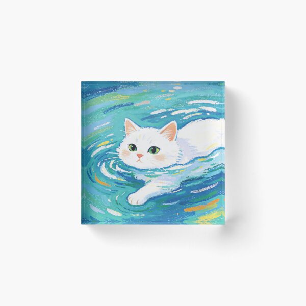 Item preview, Cute White Cat Swimming designed and sold by HoloHugDesigns.