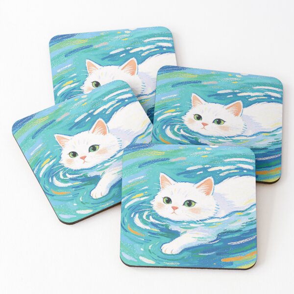 Item preview, Cute White Cat Swimming designed and sold by HoloHugDesigns.