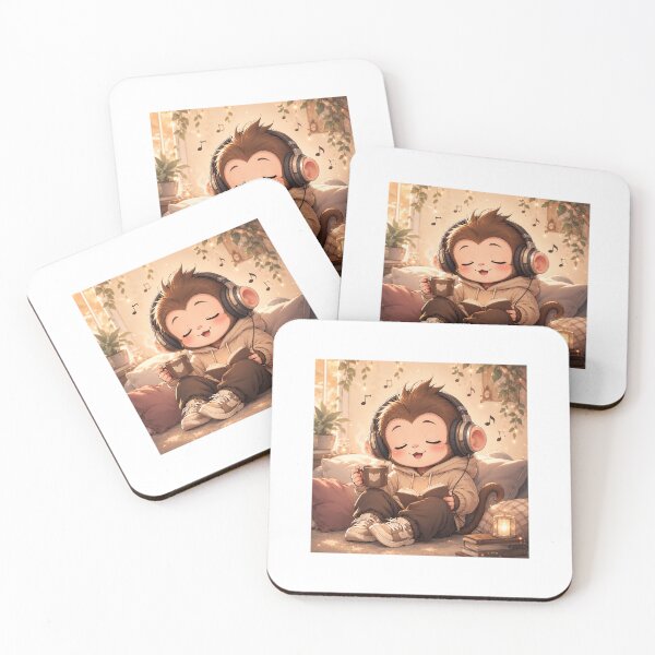Item preview, Cute Lofi Monkey with Headphones Coffee Vibes Sticker designed and sold by Chinnibujji.