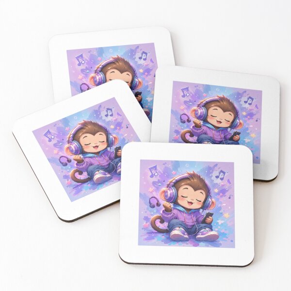 Item preview, Cute Kawaii Monkey with Headphones Music Vibes Sticker designed and sold by Chinnibujji.