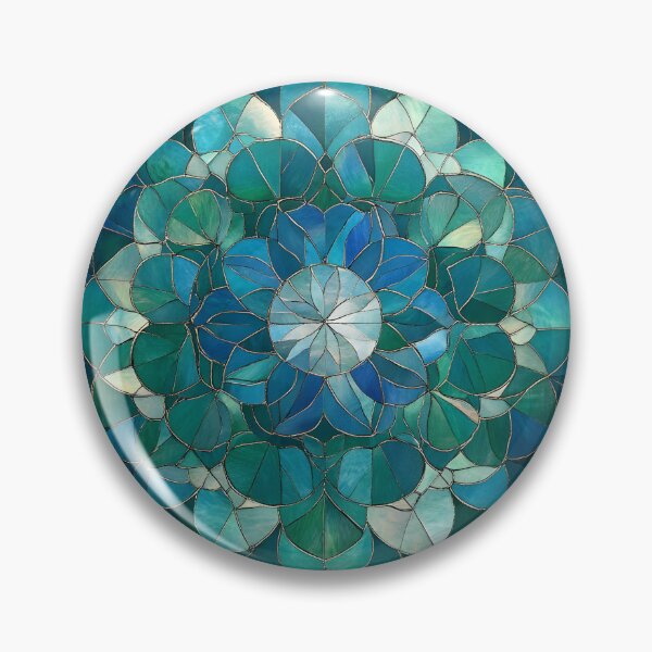 Item preview, Vintage Stained Glass Floral Mandala Blue Jade Mosaic Pattern designed and sold by GrinGalore.