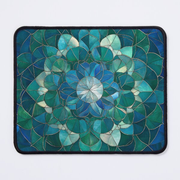 Item preview, Vintage Stained Glass Floral Mandala Blue Jade Mosaic Pattern designed and sold by GrinGalore.