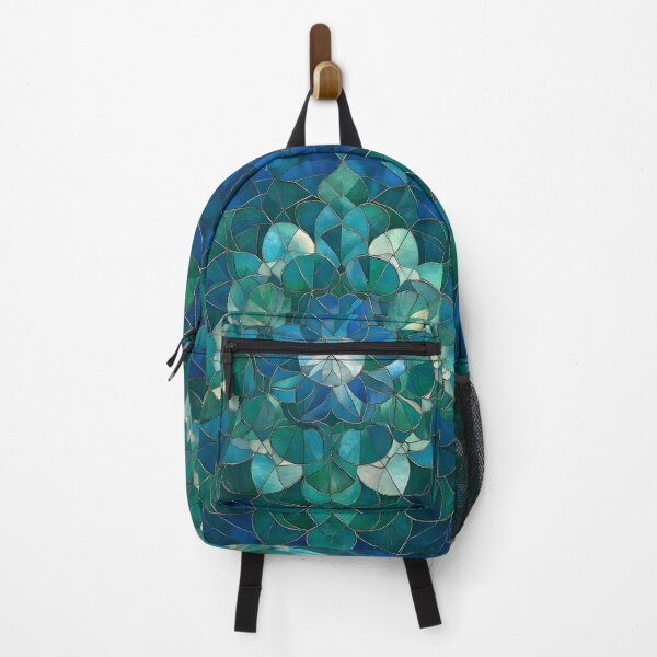 Item preview, Vintage Stained Glass Floral Mandala Blue Jade Mosaic Pattern designed and sold by GrinGalore.