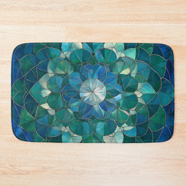 Item preview, Vintage Stained Glass Floral Mandala Blue Jade Mosaic Pattern designed and sold by GrinGalore.