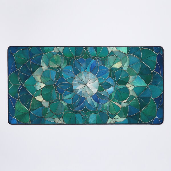 Item preview, Vintage Stained Glass Floral Mandala Blue Jade Mosaic Pattern designed and sold by GrinGalore.