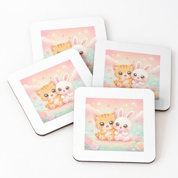 Item preview, Cute Kawaii Cat and Bunny Friends Pastel Sticker designed and sold by Chinnibujji.