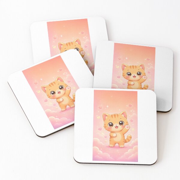 Item preview,  "title": "Cute Kawaii Standing Cat Waving Pastel Aesthetic Sticker",   designed and sold by Chinnibujji.