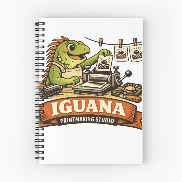 Aperçu de l'œuvre Iguana Printmaking Studio Whimsical Studio Mascot créée et vendue par TheRealTaria.