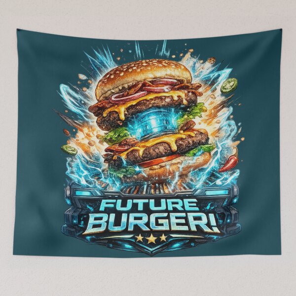 Item preview, Future Burger: Cyberpunk Tech Neon Blue Sci-Fi Design designed and sold by irfanshikh.