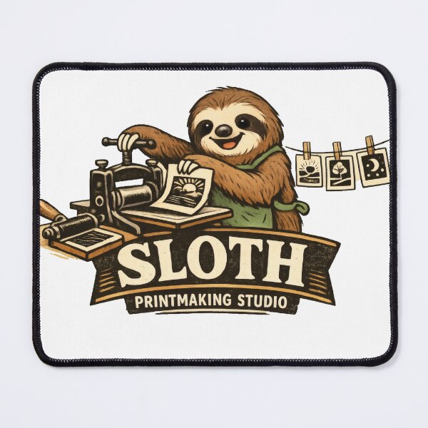 Aperçu de l'œuvre Sloth Printmaking Studio Whimsical Studio Mascot créée et vendue par TheRealTaria.