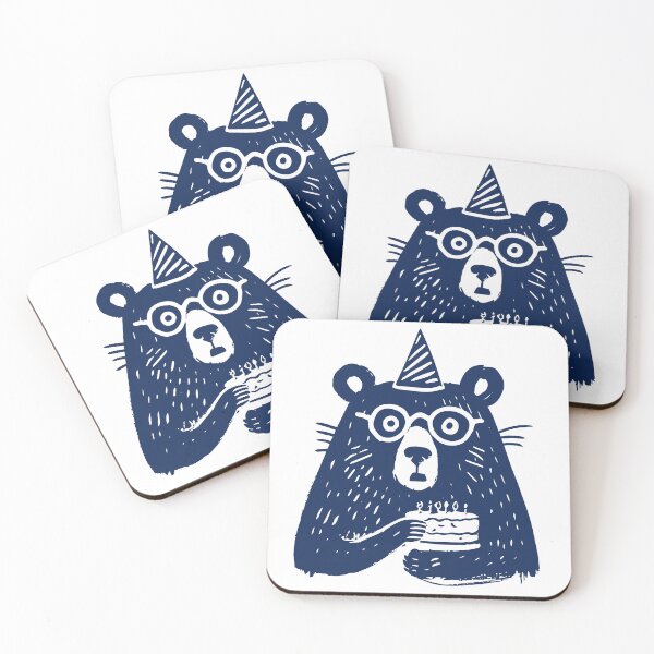 Item preview, Birthday Bear White Line Art Print designed and sold by daldadesign.