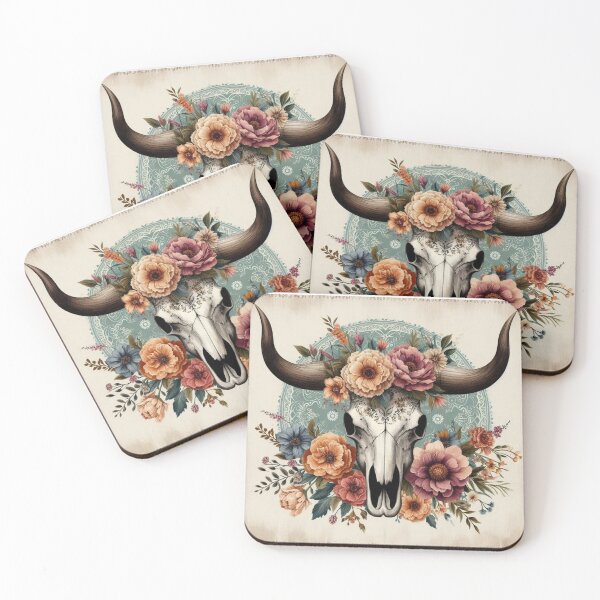 Item preview, Boho Floral Bull Skull Western Art Super Tag: designed and sold by Ginetta0815.