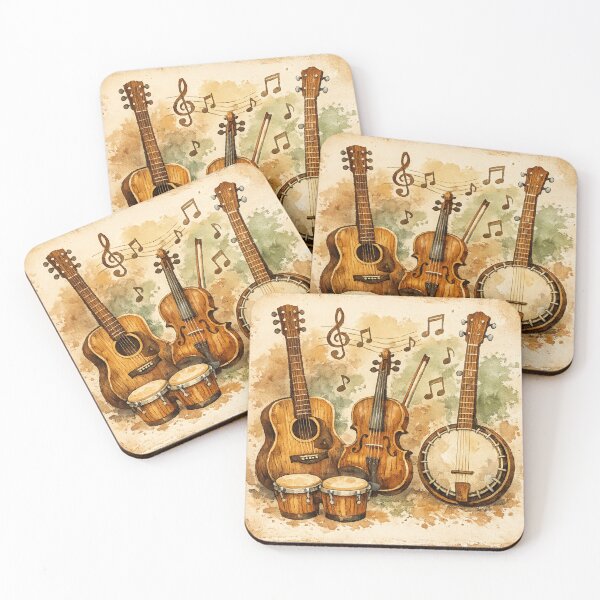 Item preview, Rustic Watercolor Musical Instruments Art | Guitar Violin Banjo Harmony Design designed and sold by EdgeSphere.