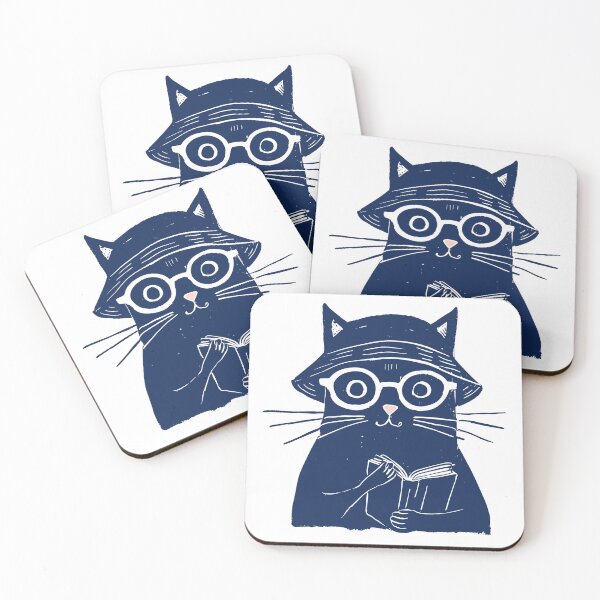 Item preview, Cat Reading Book White Line Art Print designed and sold by daldadesign.