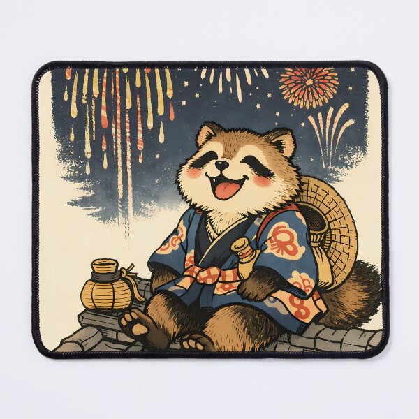 Item preview, Vintage Tanuki Matsuri - Japanese Ukiyo-e Fireworks Poster designed and sold by AuraArtistica.