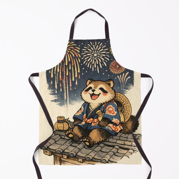 Item preview, Vintage Tanuki Matsuri - Japanese Ukiyo-e Fireworks Poster designed and sold by AuraArtistica.