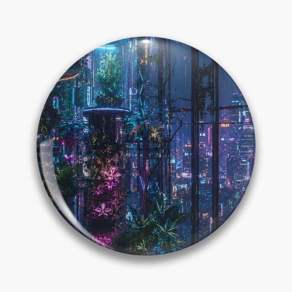 Item preview, Futuristic garden in a neon city designed and sold by Daksheshvishwa.