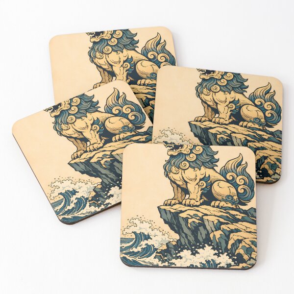 Item preview, Vintage Komainu Wave - Japanese Ukiyo-e Lion Guardian Poster designed and sold by AuraArtistica.