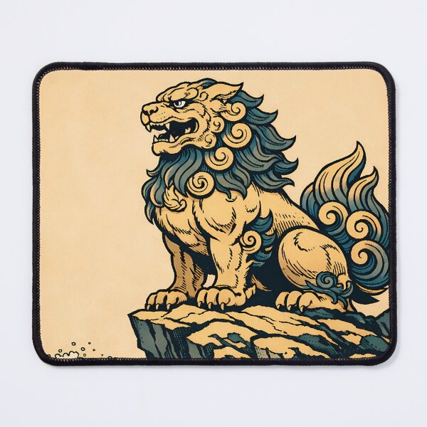 Item preview, Vintage Komainu Wave - Japanese Ukiyo-e Lion Guardian Poster designed and sold by AuraArtistica.