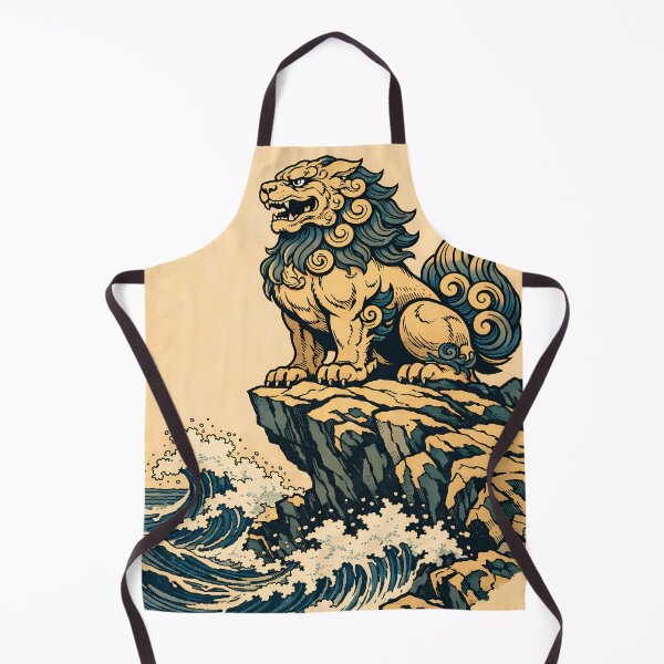 Item preview, Vintage Komainu Wave - Japanese Ukiyo-e Lion Guardian Poster designed and sold by AuraArtistica.