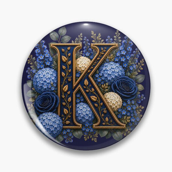 Item preview, Elegant Letter K Monogram with Blue Hydrangeas & Gold Botanical Design | Luxury Floral Initial Art designed and sold by MoodLay.