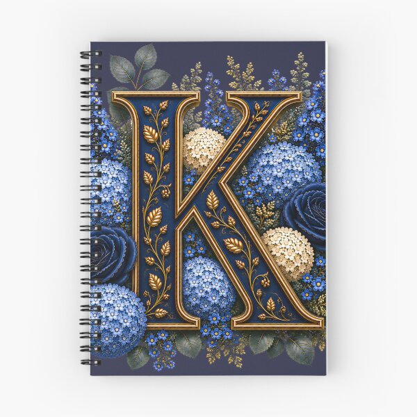 Item preview, Elegant Letter K Monogram with Blue Hydrangeas & Gold Botanical Design | Luxury Floral Initial Art designed and sold by MoodLay.