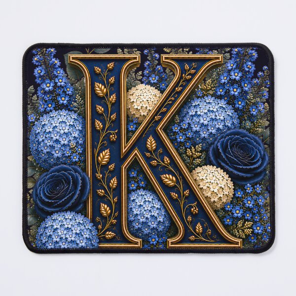 Item preview, Elegant Letter K Monogram with Blue Hydrangeas & Gold Botanical Design | Luxury Floral Initial Art designed and sold by MoodLay.