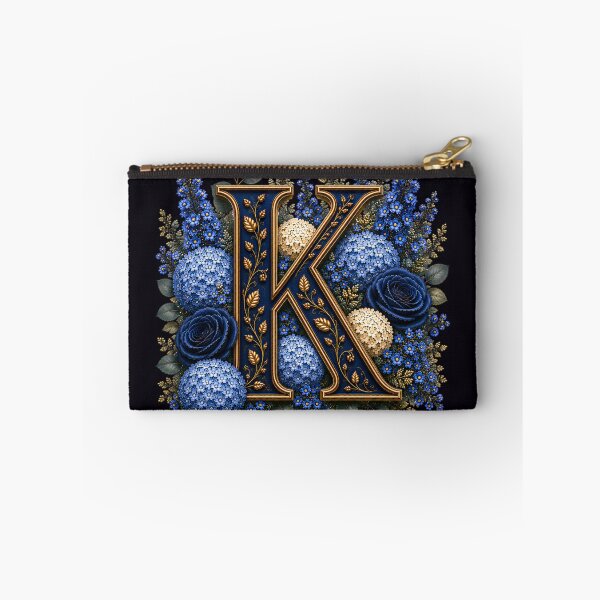 Item preview, Elegant Letter K Monogram with Blue Hydrangeas & Gold Botanical Design | Luxury Floral Initial Art designed and sold by MoodLay.