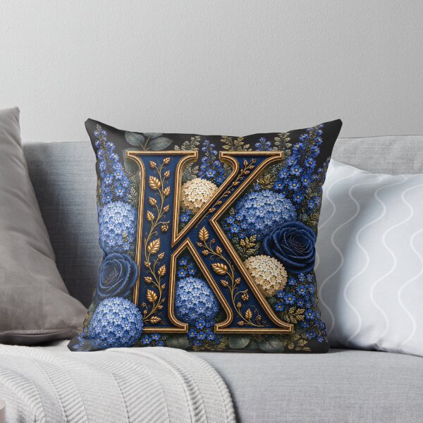 Item preview, Elegant Letter K Monogram with Blue Hydrangeas & Gold Botanical Design | Luxury Floral Initial Art designed and sold by MoodLay.