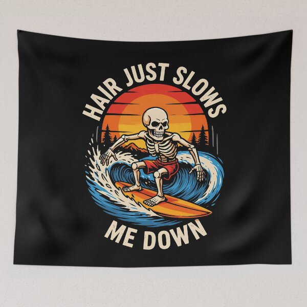 Item preview, Hair Just Slows Me Down Bald Skeleton Surfer Sunset Ocean Wave Humor designed and sold by yoddel.