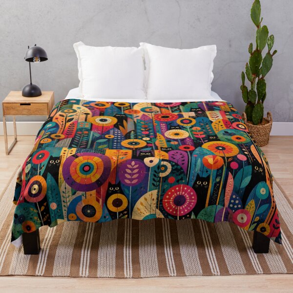 Item preview, Hidden Silhouette Cats Among Mid Century Wildflowers designed and sold by Mindworx21.