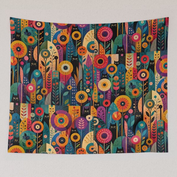 Item preview, Hidden Silhouette Cats Among Mid Century Wildflowers designed and sold by Mindworx21.