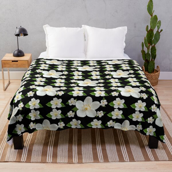 Item preview, Elegant White Jasmine Blooms on Black – Dark Floral Minimalist Aesthetic designed and sold by Jyoti-Quotes.