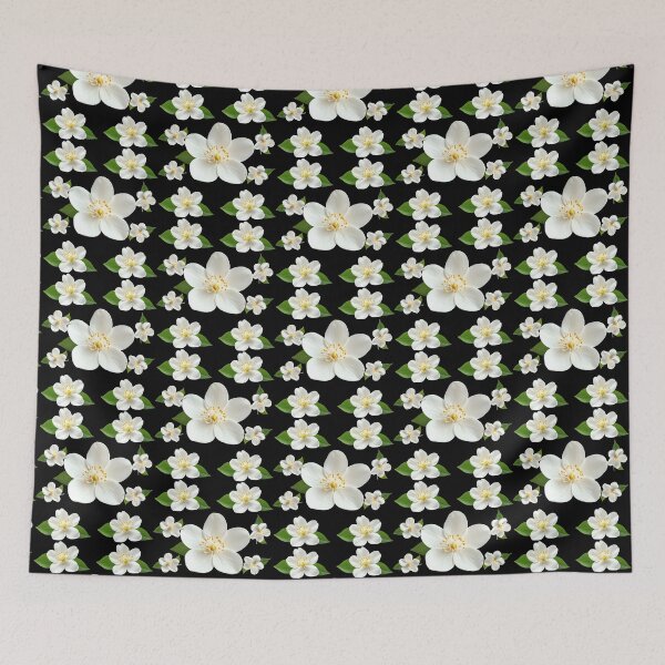 Item preview, Elegant White Jasmine Blooms on Black – Dark Floral Minimalist Aesthetic designed and sold by Jyoti-Quotes.