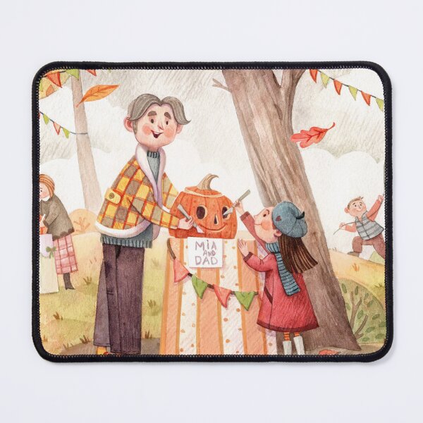 Item preview, Watercolor Autumn Pumpkin Carving illustration Family Fall Festival Illustration Cozy Harvest Scene designed and sold by White Rabbit Design .