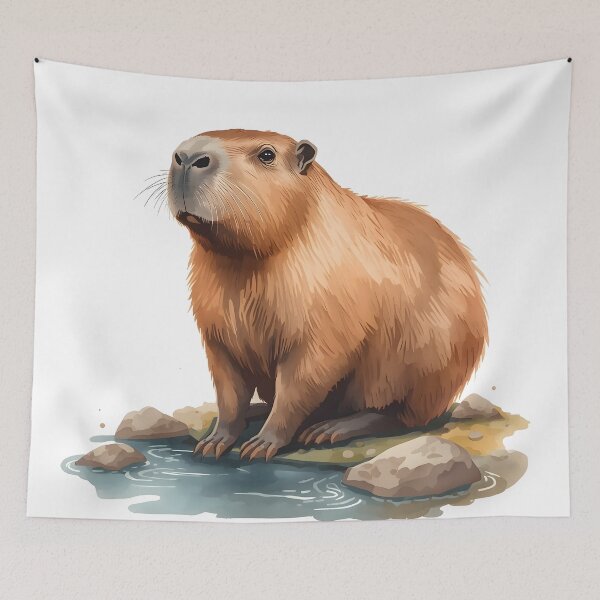 Item preview, Capybara Watercolor Painting designed and sold by RawNaturePrints.