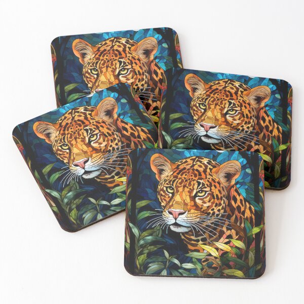 Item preview, Leopard Stained Glass Art Jungle Mosaic Portrait designed and sold by pinkal.