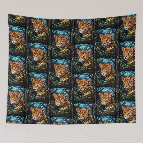 Item preview, Leopard Stained Glass Art Jungle Mosaic Portrait designed and sold by pinkal.
