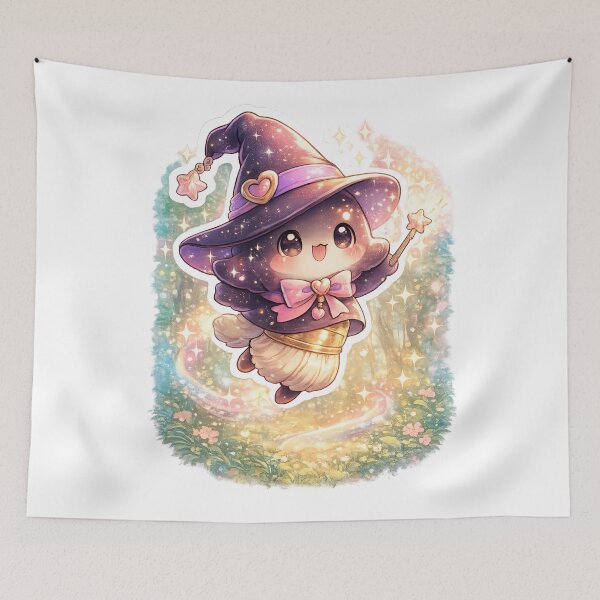 Item preview, Cute Chibi Magical Witch Brush Buddy Sticker | Kawaii Pastel Fantasy Character | Enchanted Forest Art designed and sold by CosmoMerchStore.