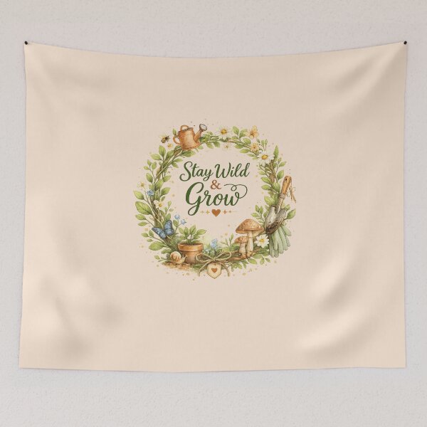 Item preview, Stay Wild & Grow | Botanical Watercolor Floral Wreath Inspirational Nature Design designed and sold by NovaNest  Studio.